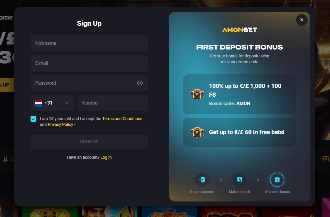 Como Registar-se no AmonBet Casino – Passo a Passo
